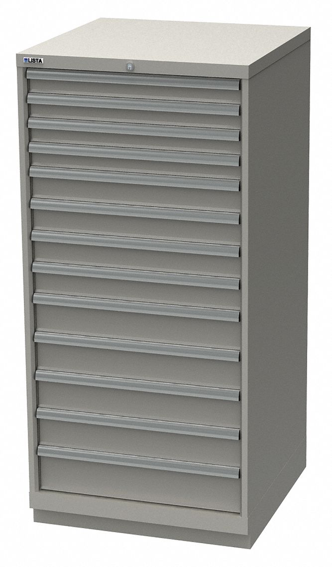 Modular Drawer Cabinet: 28 1/4 in x 28 1/2 in x 57 1/8 in, 12 Drawers, 210 Compartments, Gray