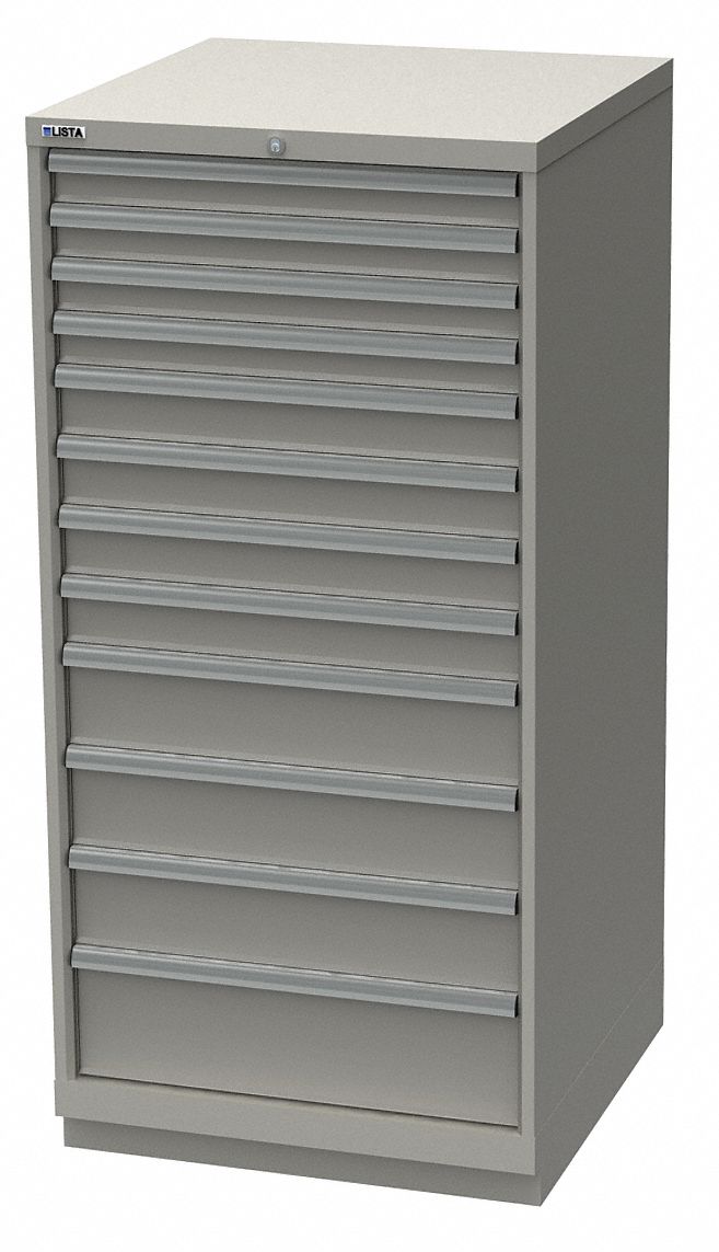 Modular Drawer Cabinet: 28 1/4 in x 28 1/2 in x 57 1/8 in, 12 Drawers, 159 Compartments, Gray