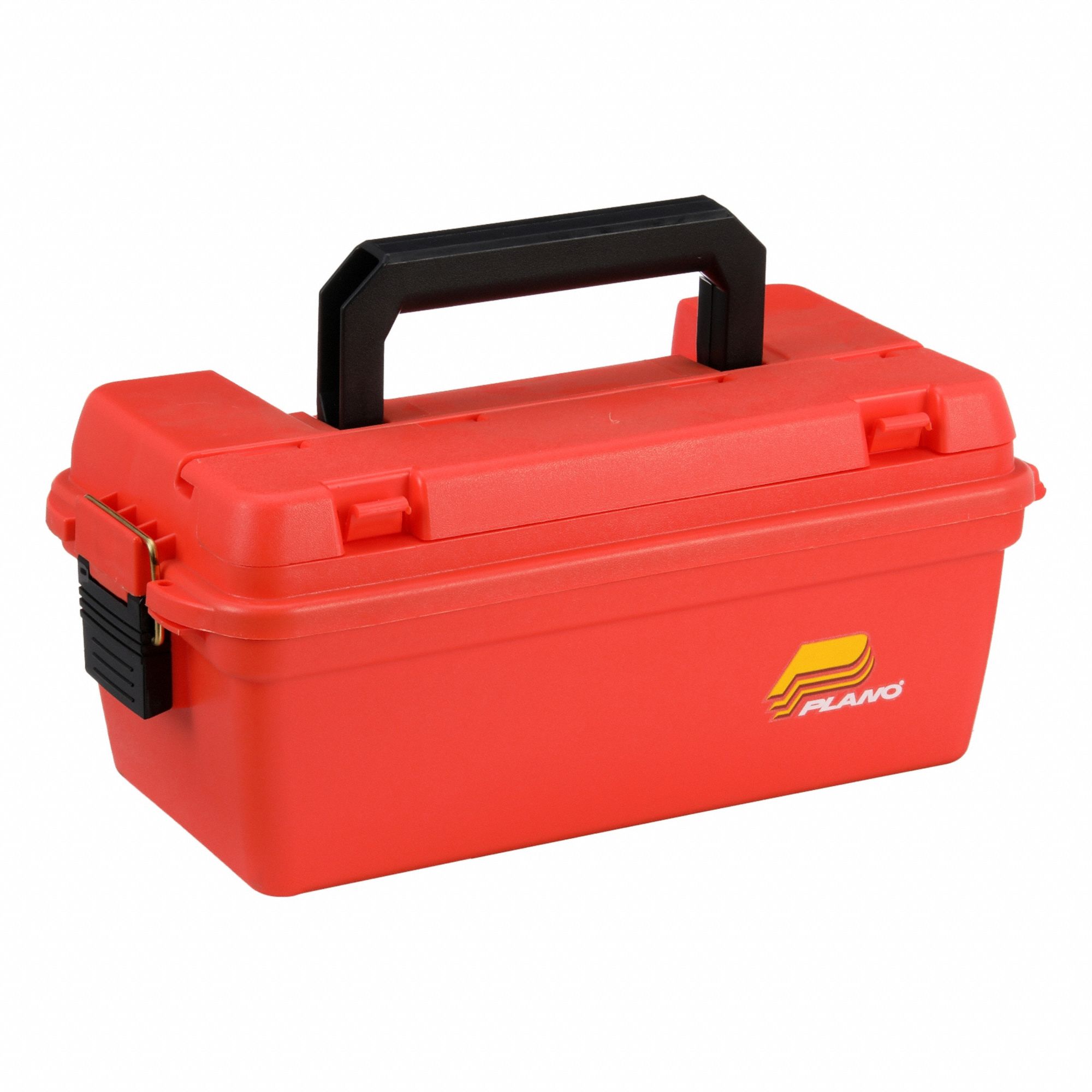 Tool Box: 15 in W 8 in D 6 in H, Plastic, Orange, Padlock, 2 Compartments