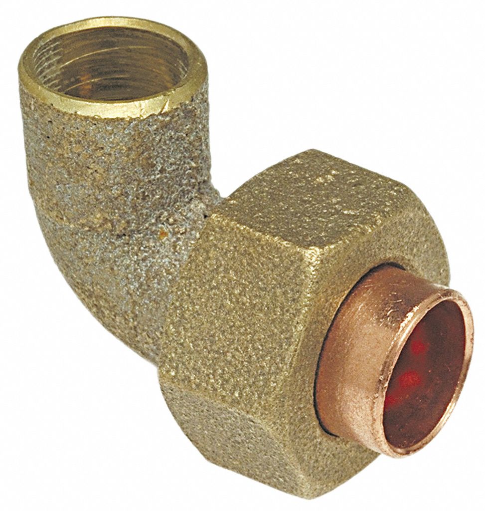 Sweat Fitting Elbow: 3/4 in CTS x 3/4 in CTS, Cup x FTG, Bronze