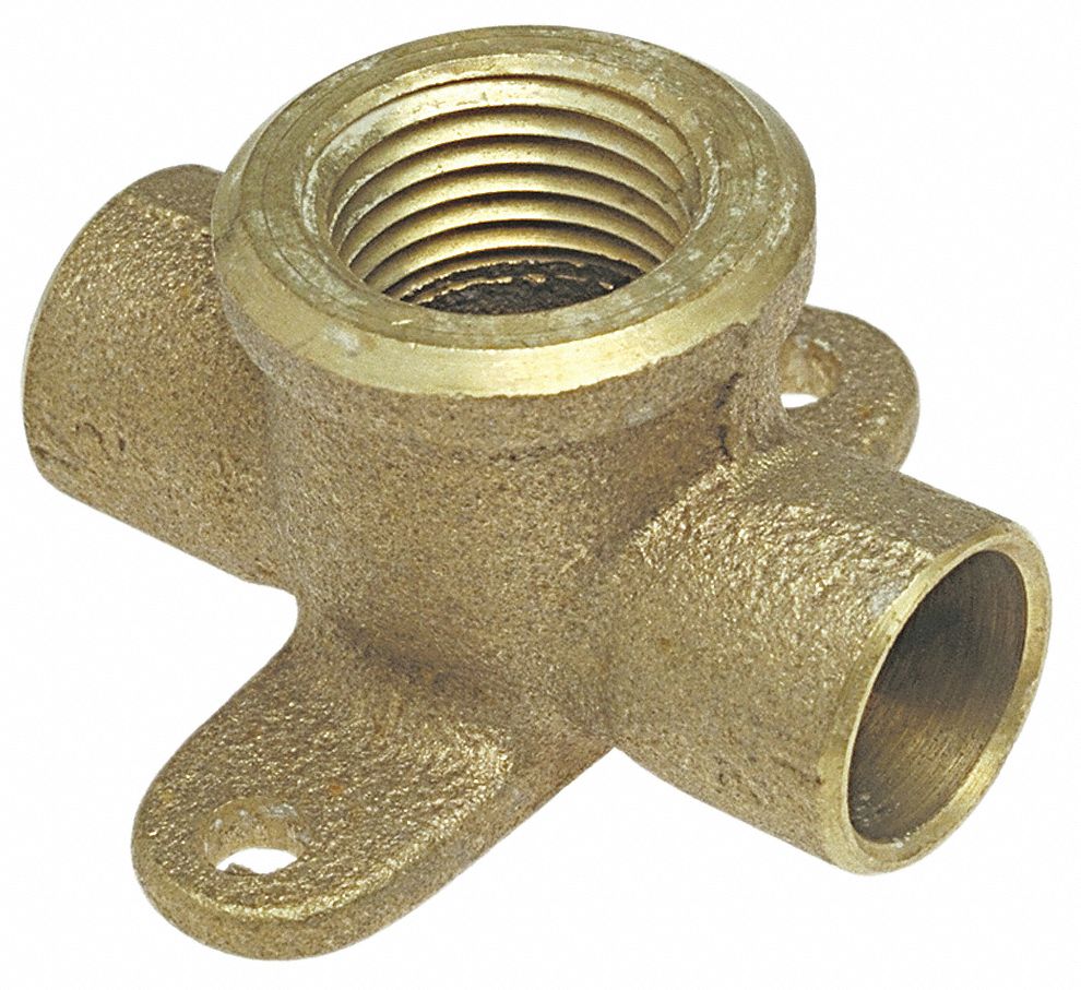 Sweat Fitting Tee: 1/2 in CTS x 1/2 in CTS x 1/2 in Pipe, Cup x Cup x FNPT, Cast Bronze