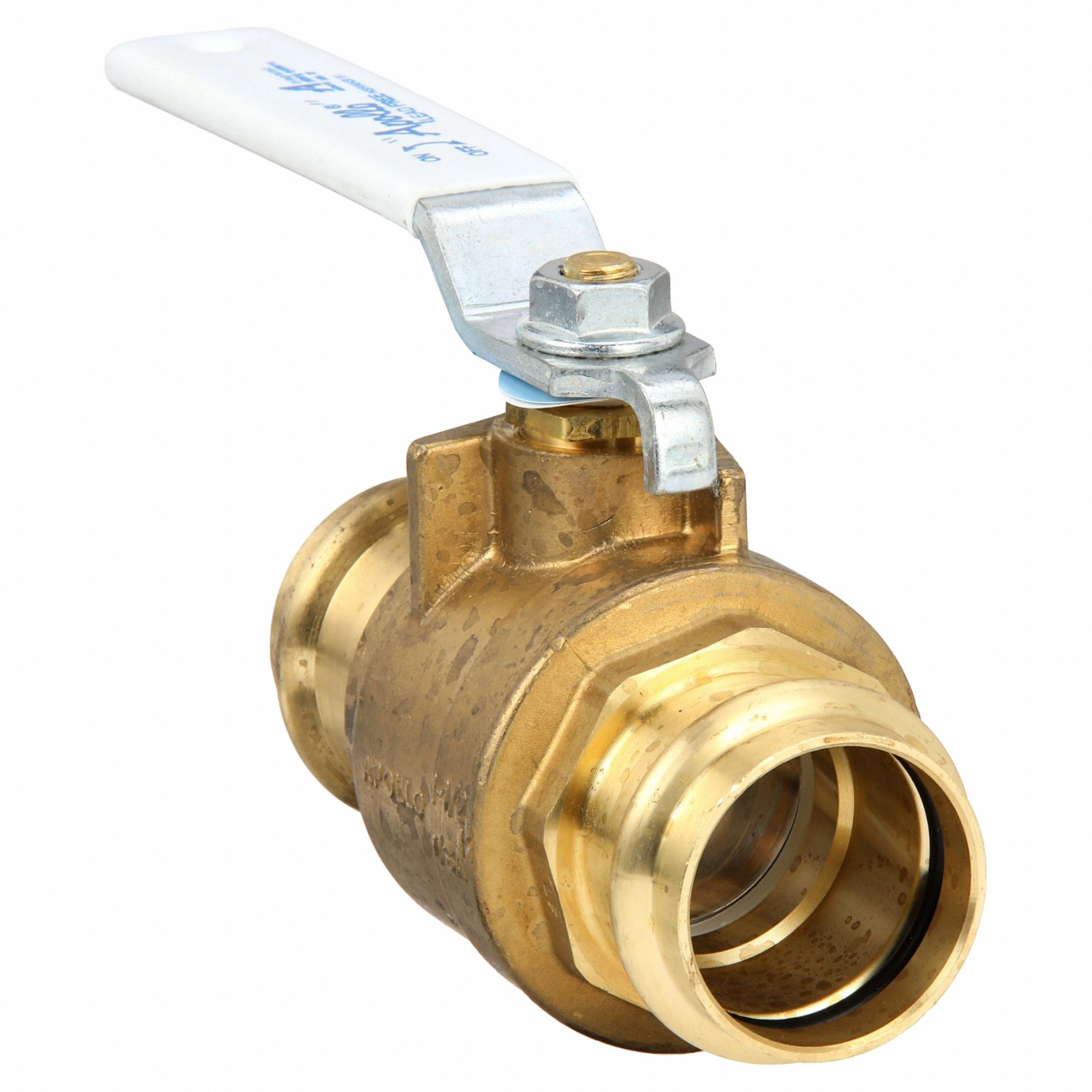 Manual Two-Way Ball Valve: 1 1/2 in, Brass, Straight, Press x Press, Full Port Ball Port