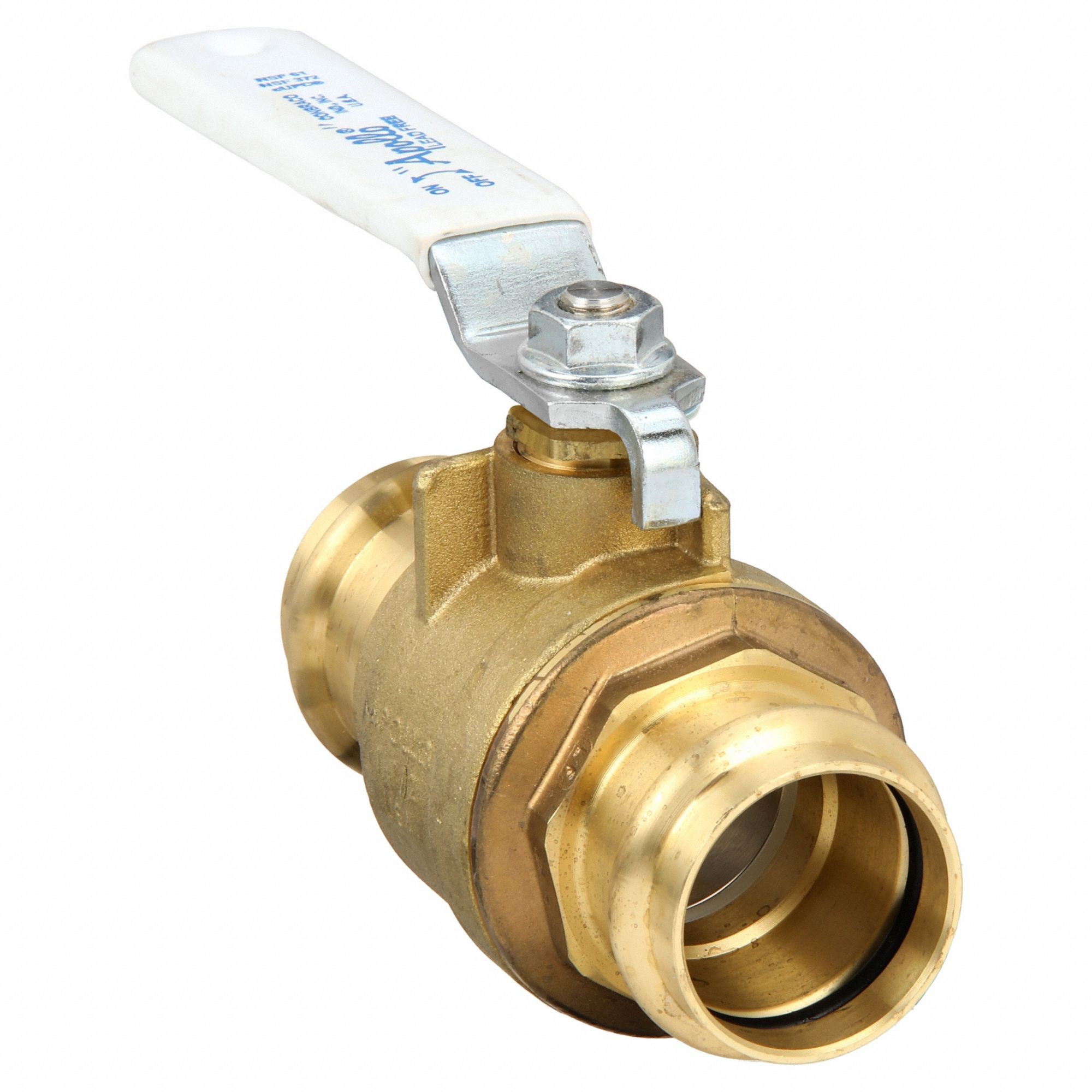 Manual Two-Way Ball Valve: 1 1/2 in, Brass, Straight, Press x Press, Full Port Ball Port