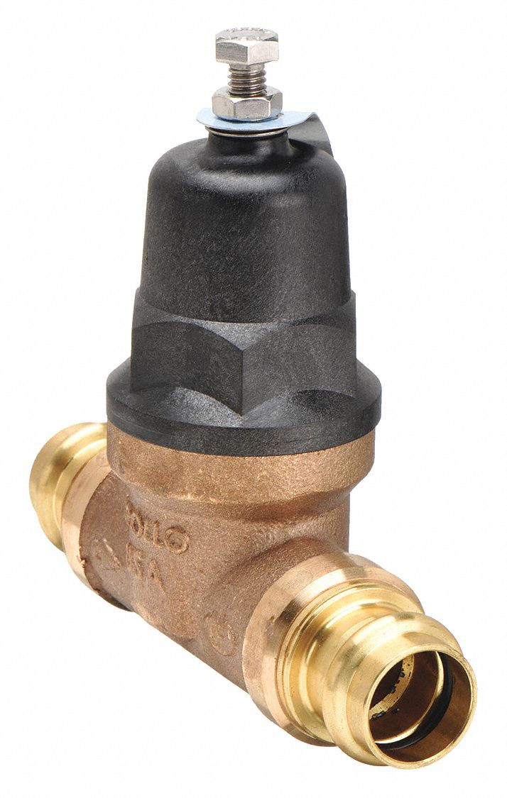 Water Pressure Reducing Valve: Press x Press, 1/2 in Pipe Size, Bronze, 29.7 psi to 89.7 psi