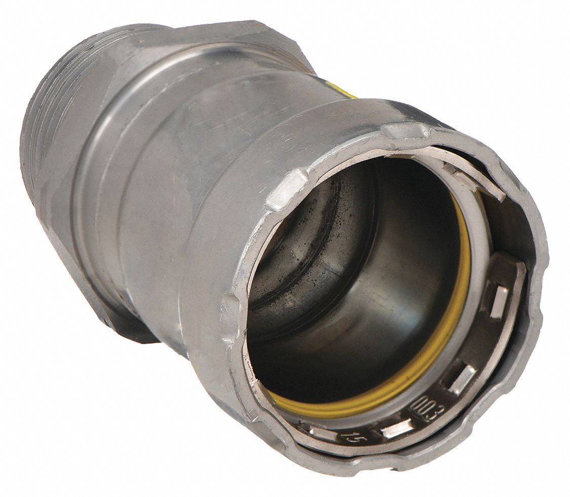 Crimp Adapter Fitting: 1 1/2 in Pipe x 1 1/2 in Pipe Size, Press-fit x MNPT, Steel