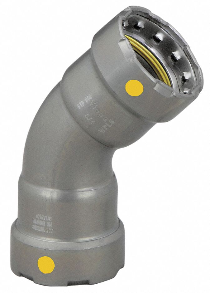 Crimp Elbow Fitting: 1/2 in Pipe x 1/2 in Pipe Size, Press-fit x Press-fit, Steel