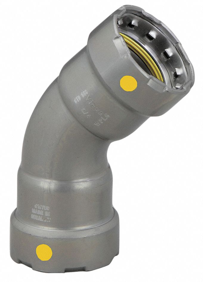 Crimp Elbow Fitting: 3/4 in Pipe x 3/4 in Pipe Size, Press-fit x Press-fit, Steel