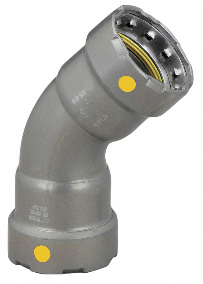 Crimp Elbow Fitting: 1 1/2 in Pipe x 1 1/2 in Pipe Size, Press-fit x Press-fit, HNBR