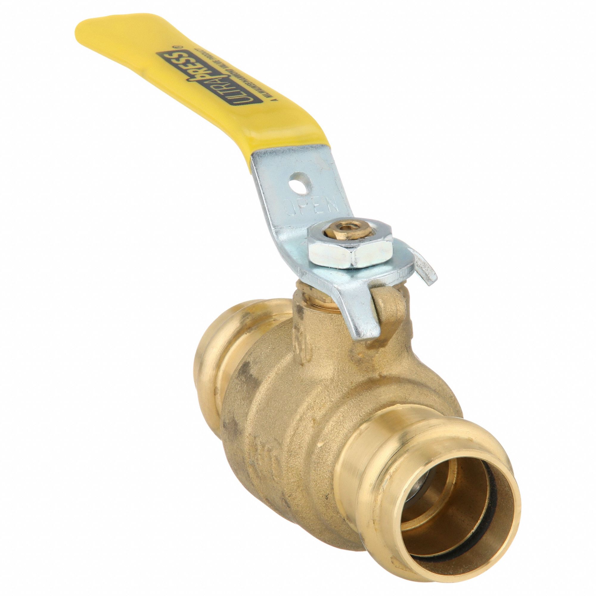 Manual Two-Way Ball Valve: 3/4 in, Brass, Straight, Press x Press, Two-Piece, Lever