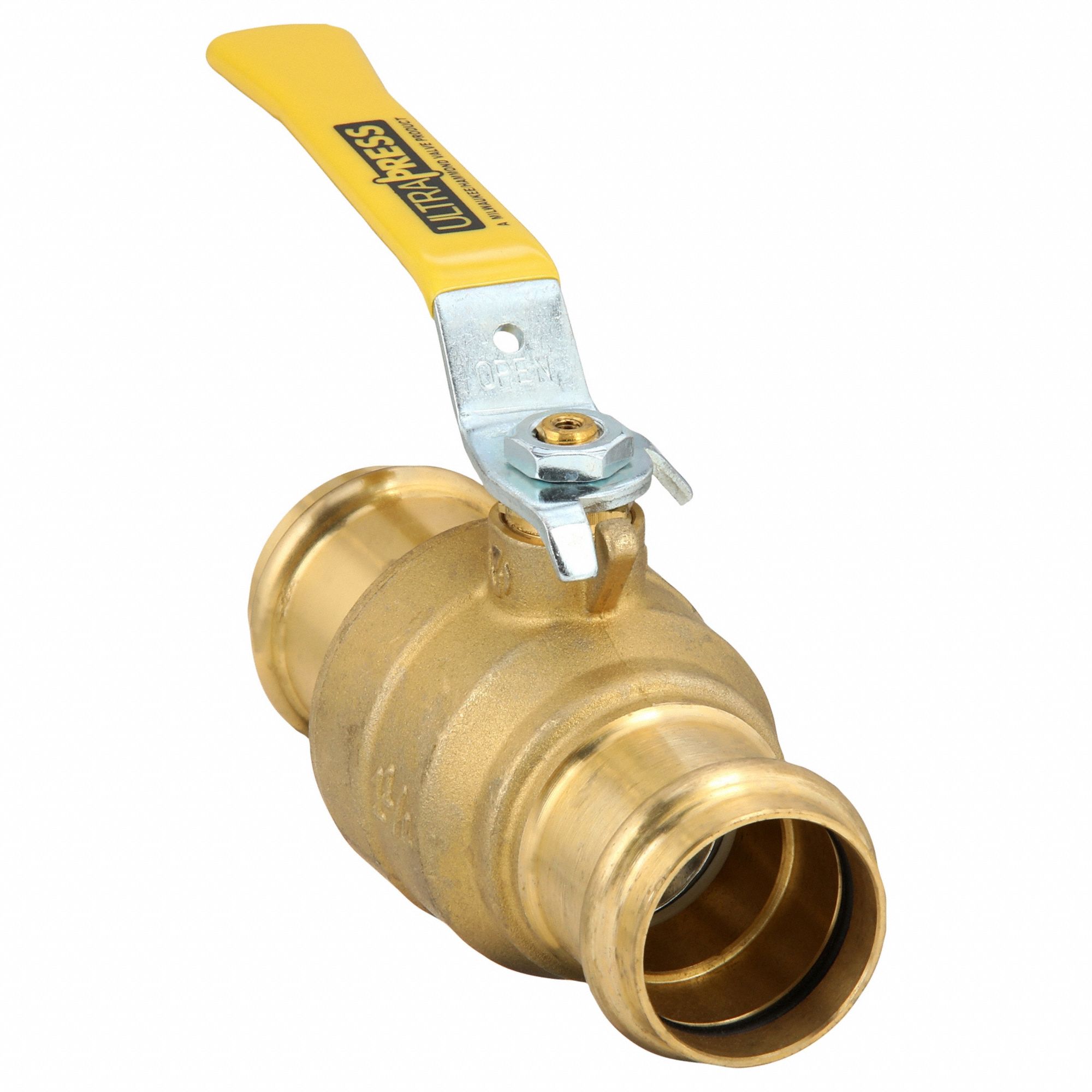 Manual Two-Way Ball Valve: 1 1/4 in, Brass, Straight, Press x Press, Two-Piece, PTFE