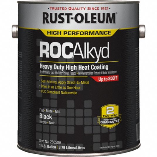 RUST-OLEUM Heat Resistant Coating: Metal, Solvent, Black, 1 gal Container,  High Performance, Smooth