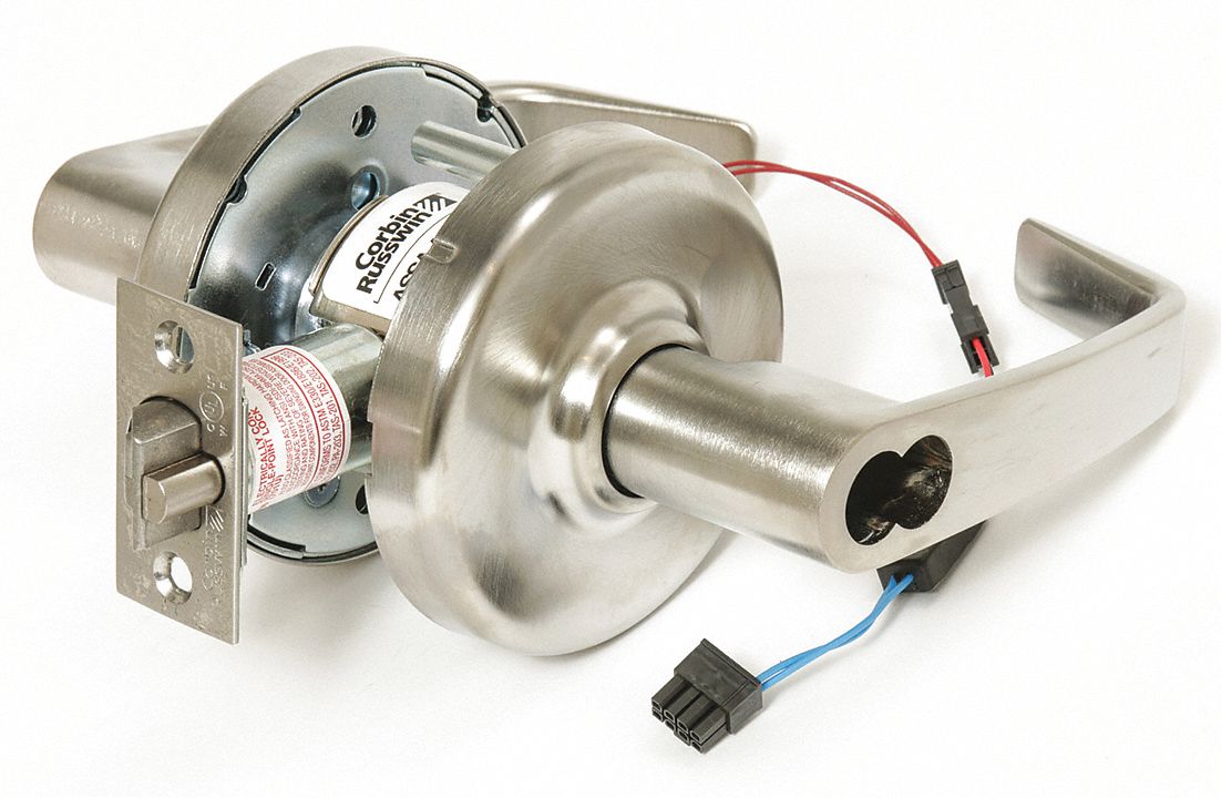 CORBIN Lever, Electrical, Extra Heavy Duty, Satin Chrome, 2 3/4 in