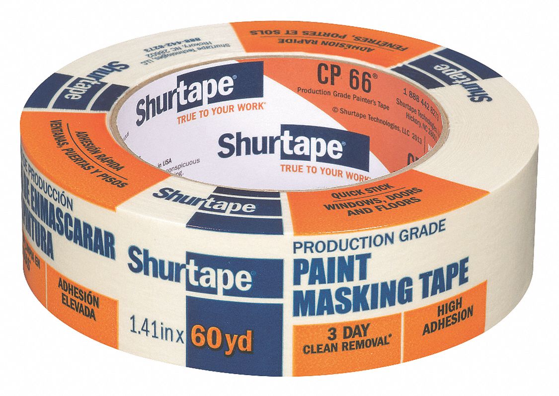 PAINTER'S TAPE, 1 ⅜ IN X 60 YD, 5.6 MIL, RUBBER ADHESIVE, INDOOR, 50 °  TO 150 ° F, TAN