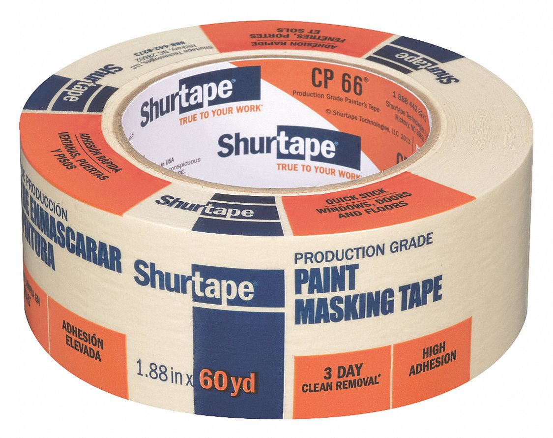 PAINTER'S TAPE, 1⅞ IN X 60 YD, 5.6 MIL, RUBBER ADHESIVE, INDOOR, 50 °  TO 150 ° F, TAN