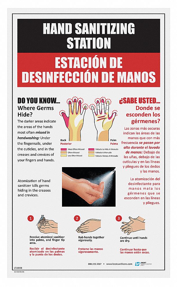 36P163 - Bilingual Hand Sanitizing Poster