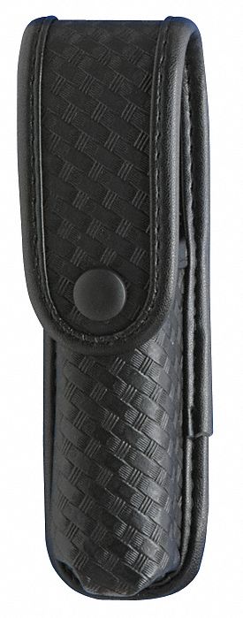 Flashlight Pouch: Black, Nylon, 3 22/25 in x 2 in, Snap Closure, For 2 1/4 in Belt Wd