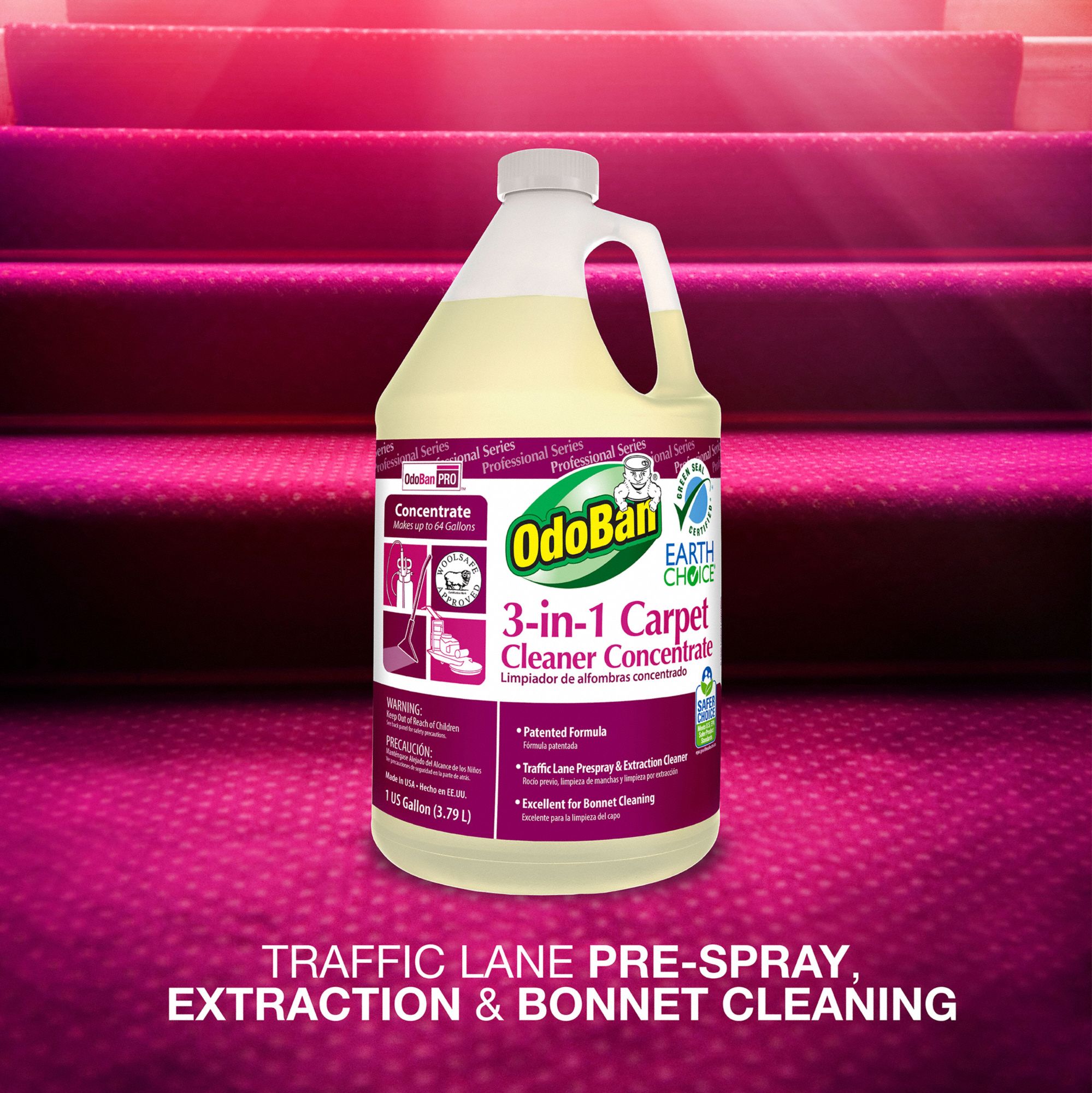 ODOBAN Carpet Cleaner Jug, 1 gal, Liquid, Unscented, 4 PK 36P402
