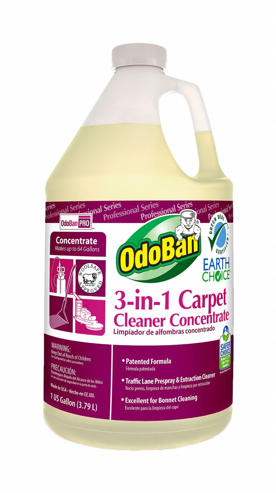 Carpet Cleaner: Jug, 1 gal, Liquid, Unscented, 4 PK