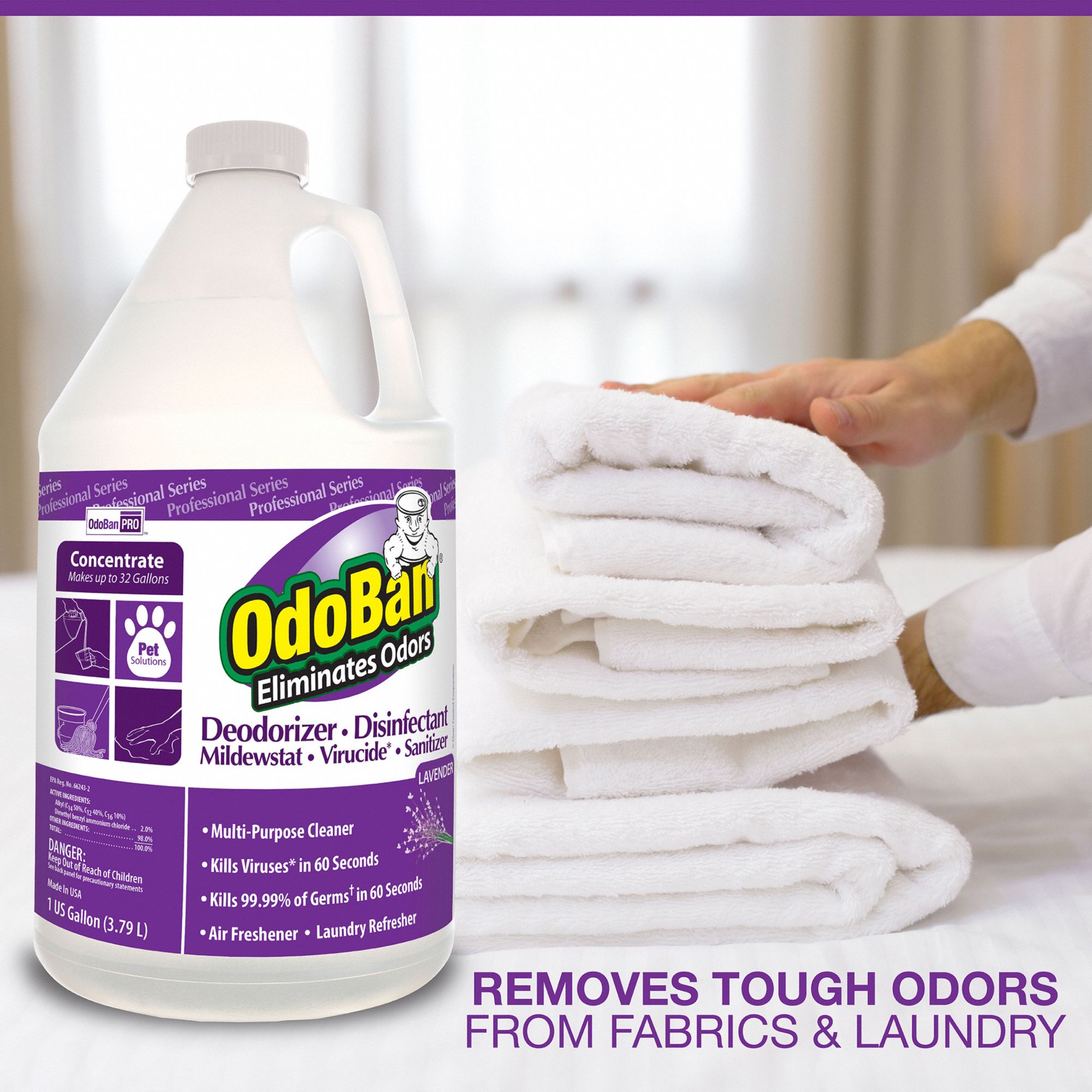 ODOBAN Odor Eliminator and Disinfectants, Jug, 1 gal, Liquid, Lavender, PK 4 36P407911162G4