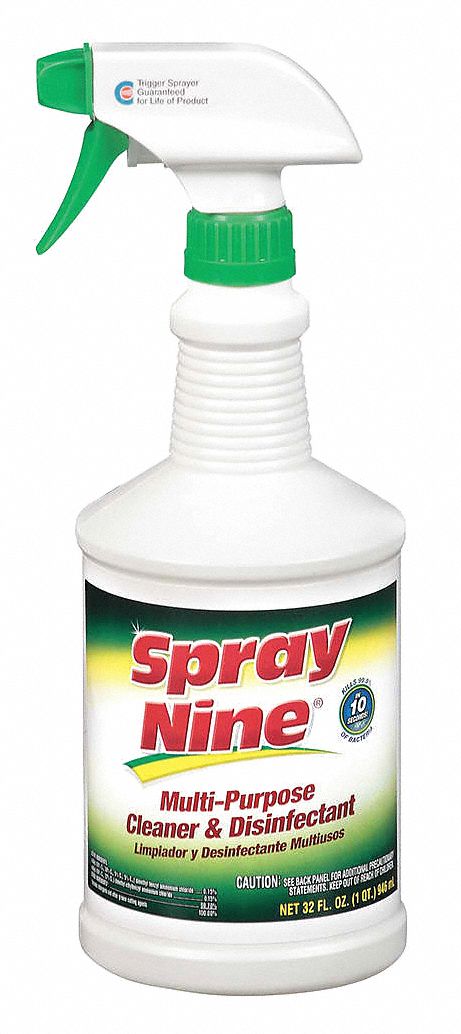 Cleaner and Disinfectant: Trigger Spray Bottle, 32 oz Container Size, Ready to Use, 12 PK