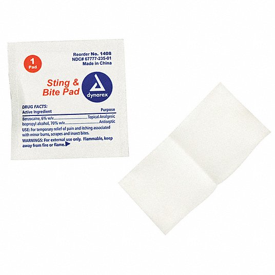 Bite and Sting Pads: 1 Components, 1 People Served, Corrugate, Portable, 3,000 PK