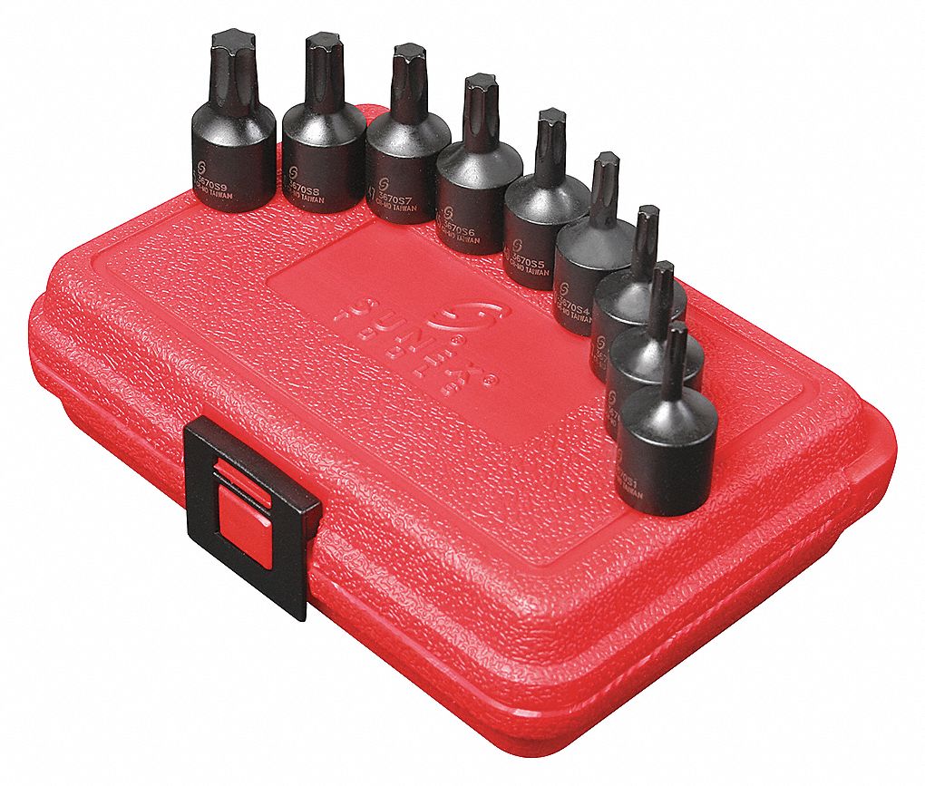 IMPACT SOCKET SET WITH HEAVY DUTY CASE, STAR, 3/8 IN DRIVE, CR-MO ALLOY STEEL, 9 PIECES