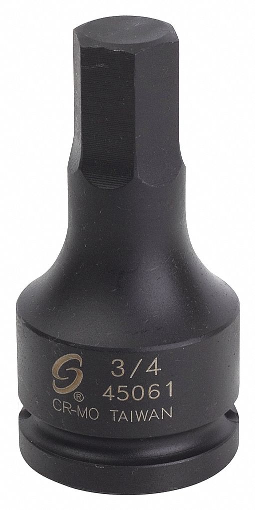 PRISE,IMPACT,HEX,PEU PROFOND,HEX,6 PT,DURABLE,NR,3/4 X 3/4 PO DR,CHRM-MOLYBDÈNE ALY ST