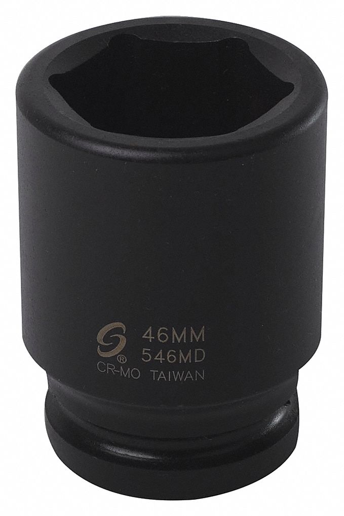 SOCKET, IMPACT, DEEP, 6 PT, DURABLE, BLACK, 46 MM X 1 IN DR, CHROME MOLY ALY ST