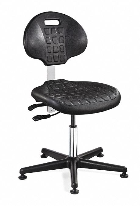 Cleanroom Task Chair: Polyurethane, Armless, Ht Range 15 in to 20 in, 18 1/2 in Seat Wd, 0 Casters