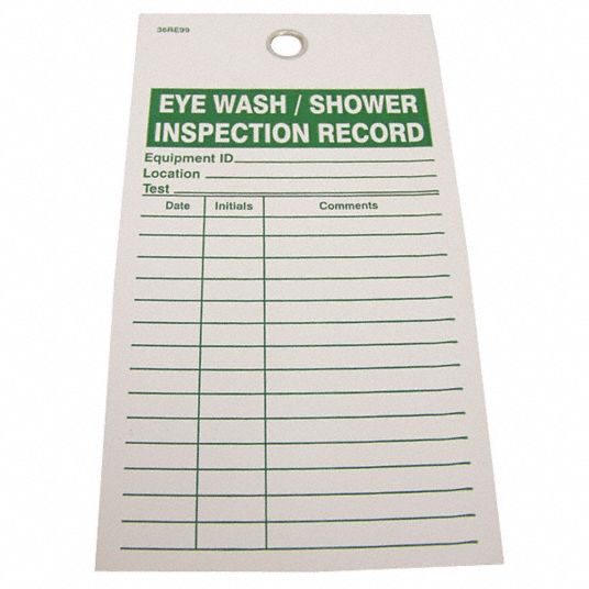 GRAINGER APPROVED Eye Wash/Shower Inspection Record Tag, Eye Wash ...