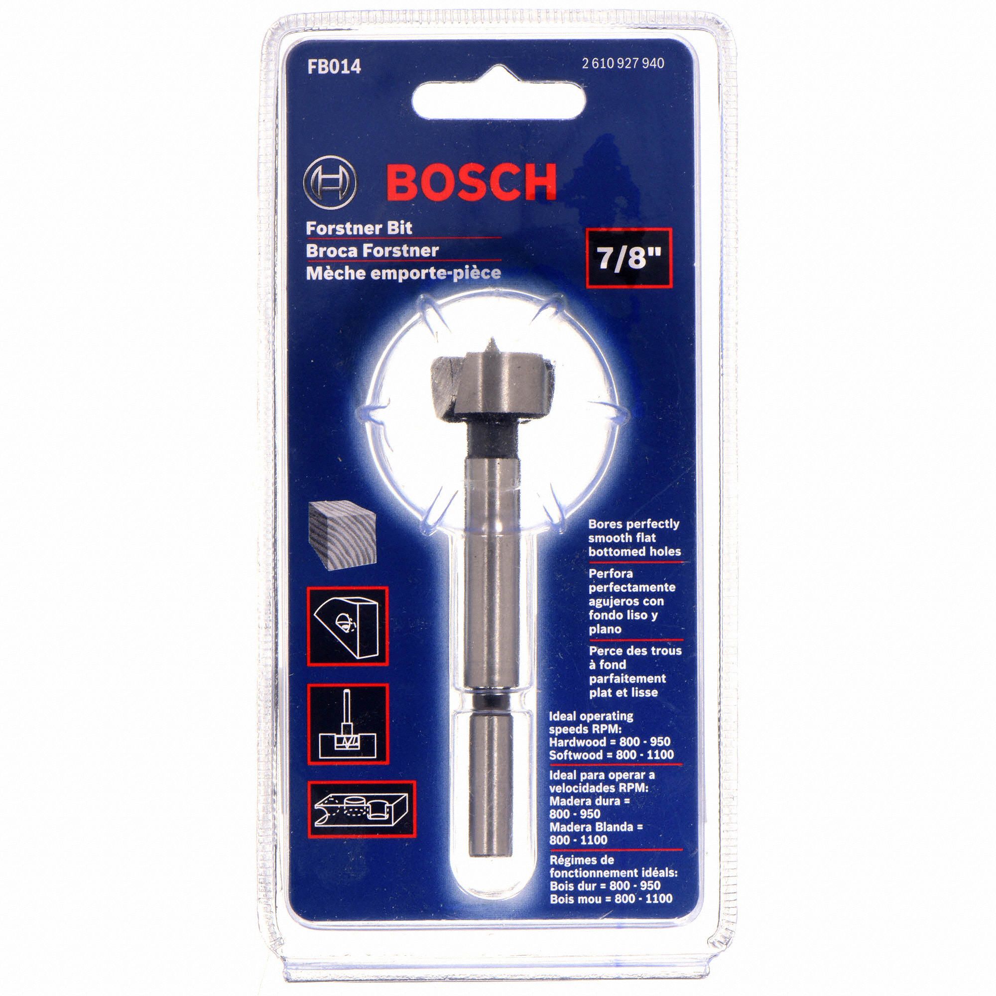 BOSCH Forstner Drill Bit 7/8 in Drill Bit Size, 4 in Overall Lg, 7/8