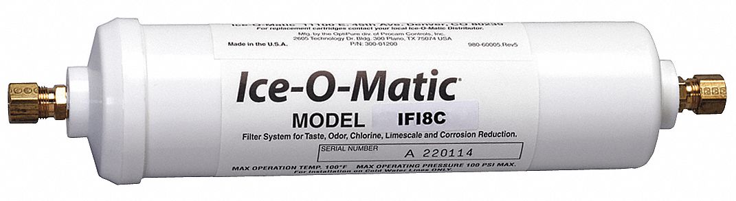 Ice-O-Matic IFI8C Inline Single Ice Machine Water Filter Cartridge - 10  Micron and 0.5 GPM, 3/8 Compression