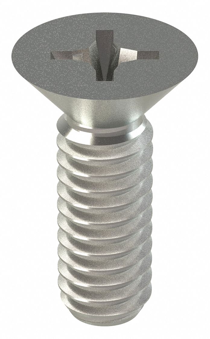 Machine Screw: #8-32 Thread Size, 1/2 in Lg, 18-8, Stainless Steel, NL-19, Flat, Phillips, 100 PK