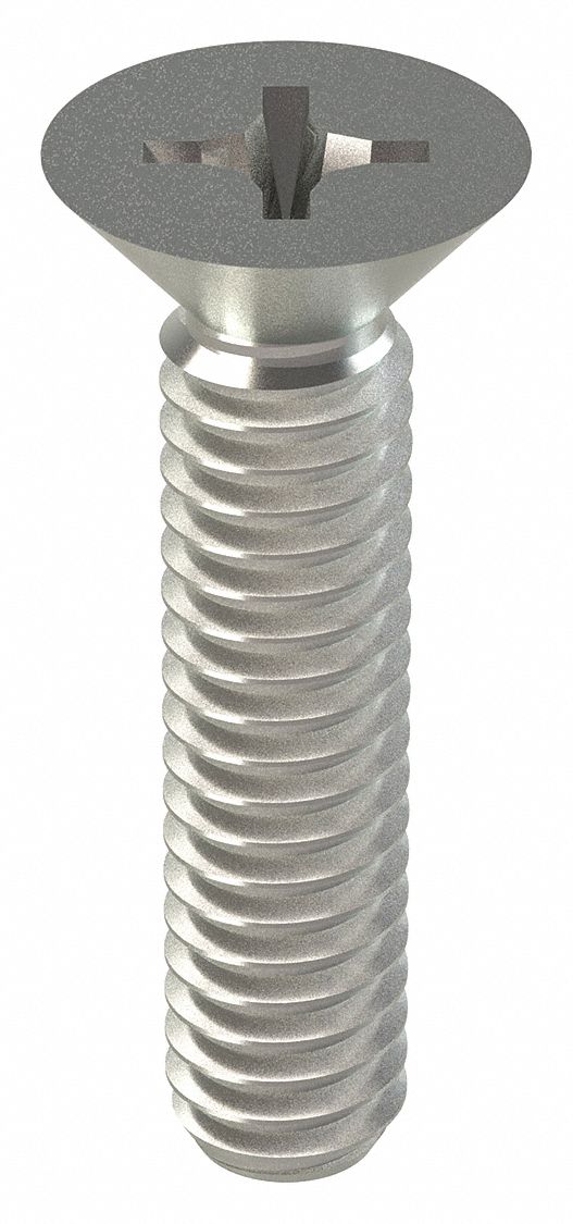 Machine Screw: #8-32 Thread Size, 3/4 in Lg, 18-8, Stainless Steel, NL-19, Flat, Phillips, 100 PK