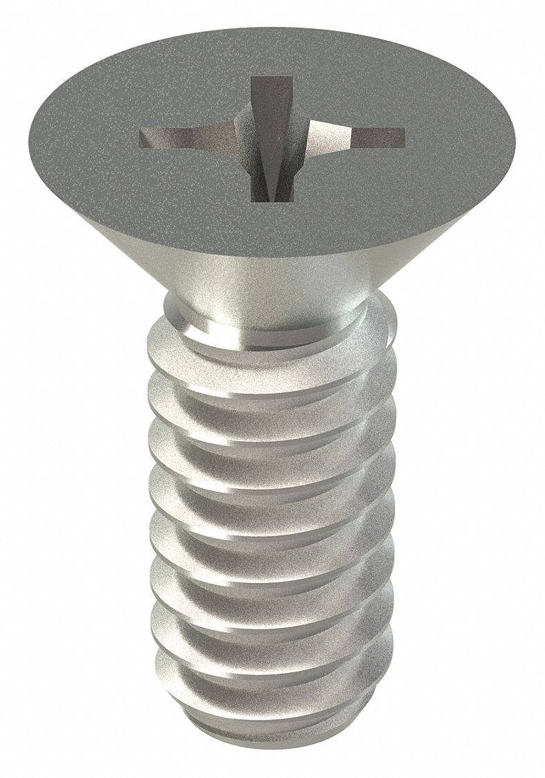 Machine Screw: #10-24 Thread Size, 1/2 in Lg, 18-8, Stainless Steel, NL-19, Flat, Phillips, 100 PK