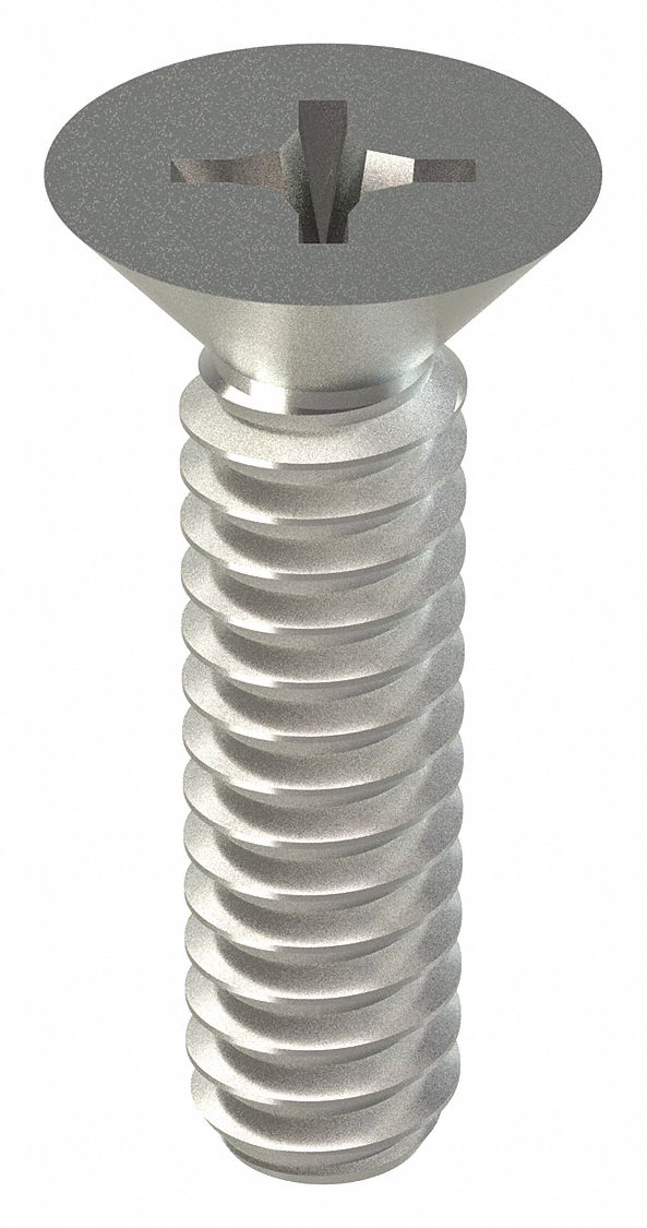 Machine Screw: #10-24 Thread Size, 3/4 in Lg, 18-8, Stainless Steel, NL-19, Flat, Phillips, 100 PK