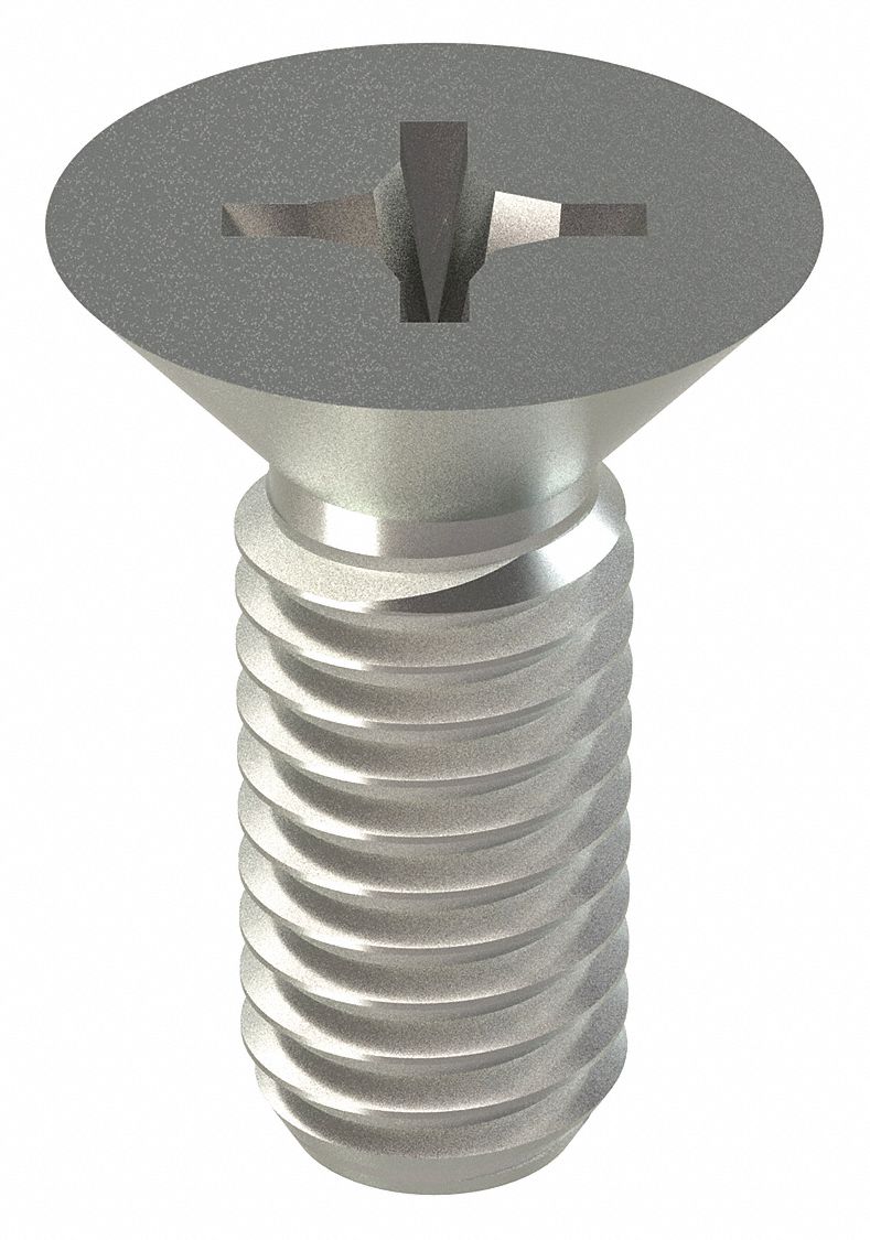 Machine Screw: #10-32 Thread Size, 1/2 in Lg, 18-8, Stainless Steel, NL-19, Flat, Phillips, 100 PK