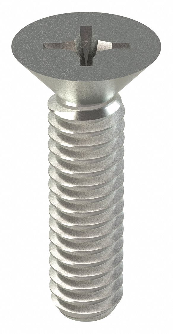 Machine Screw: 1/4"-20 Thread Size, 1 in Lg, 18-8, Stainless Steel, NL-19, Flat, Phillips, 100 PK