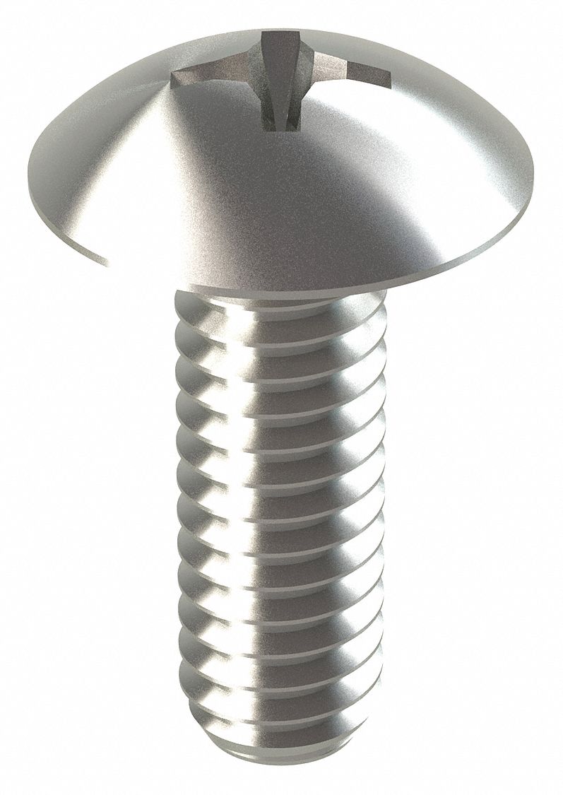 Machine Screw: #8-32 Thread Size, 1/2 in Lg, 18-8, Stainless Steel, NL-19, Truss, Phillips, 100 PK
