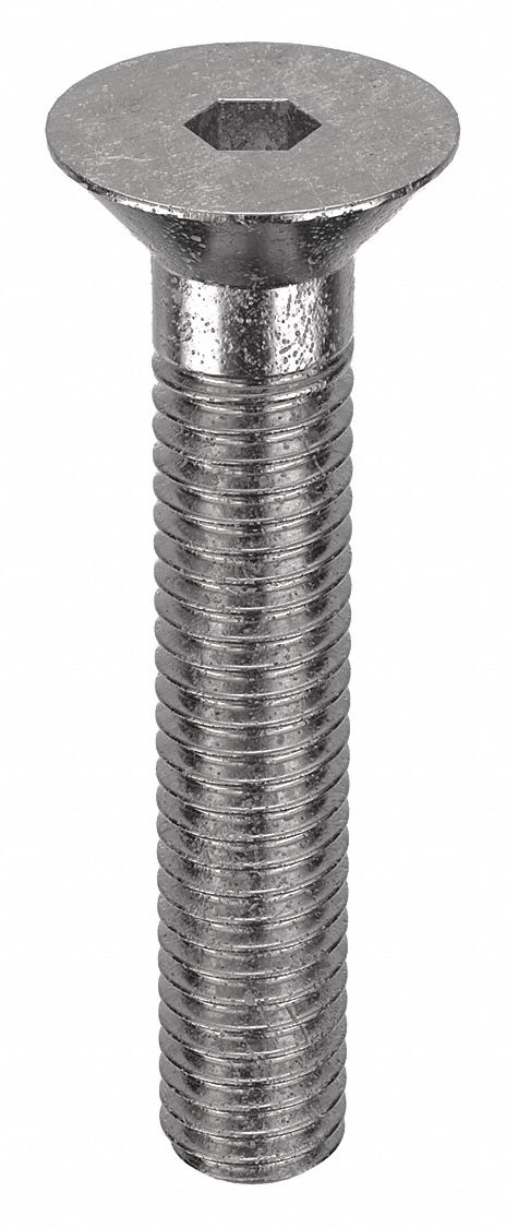 Socket Flat Head Screw: 3/8"-16 Thread Size, 2 in Lg, Flat, NL-19, Stainless Steel, 18-8, 10 PK