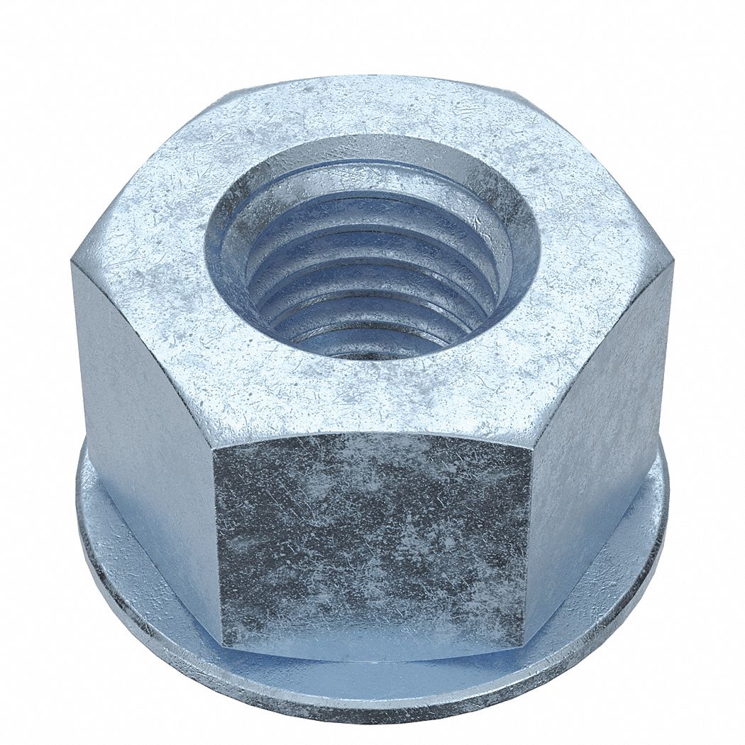 Lock Nut: With Flat Washer, Heavy Hex, 1/2"-13 Thread Size, Steel, Grade 8, Zinc-Plated, 50 PK