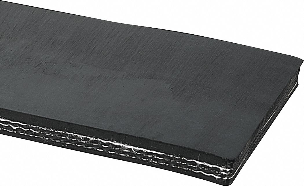 Heavy-Duty Multi-Ply Conveyor Belt: 10 in Belt Wd, 13/32 in Belt Thick, Cut to Lg (15 ft Min), Black