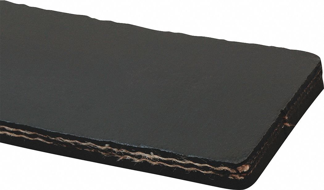 Heavy-Duty Multi-Ply Conveyor Belt: 10 in Belt Wd, 5/16 in Belt Thick, Cut to Lg (15 ft Min), Black