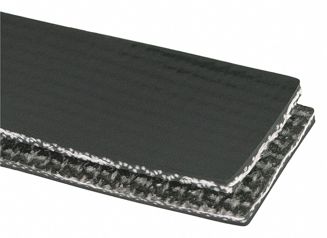 Light-Duty Multi-Ply Conveyor Belt: 6 in Belt Wd, 1/8 in Belt Thick, Cut to Lg (15 ft Min), Black