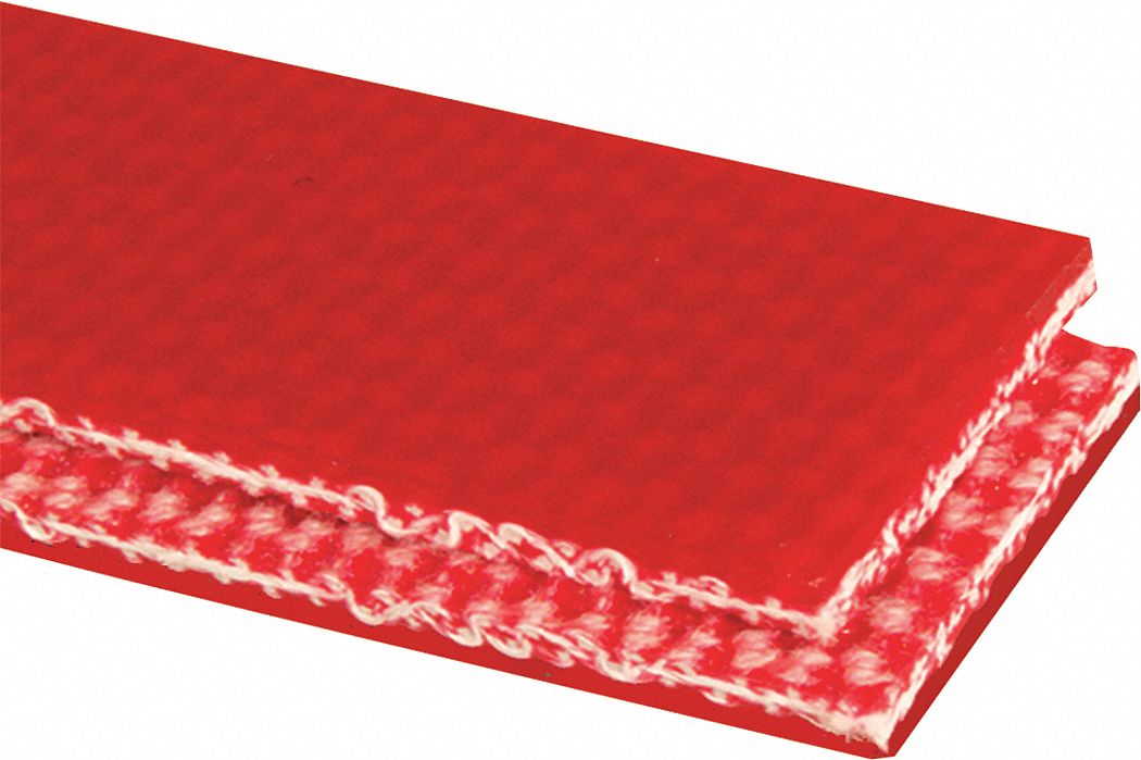 Heavy-Duty Multi-Ply Conveyor Belt: 12 in Belt Wd, 1/4 in Belt Thick, Cut to Lg (15 ft Min), Red