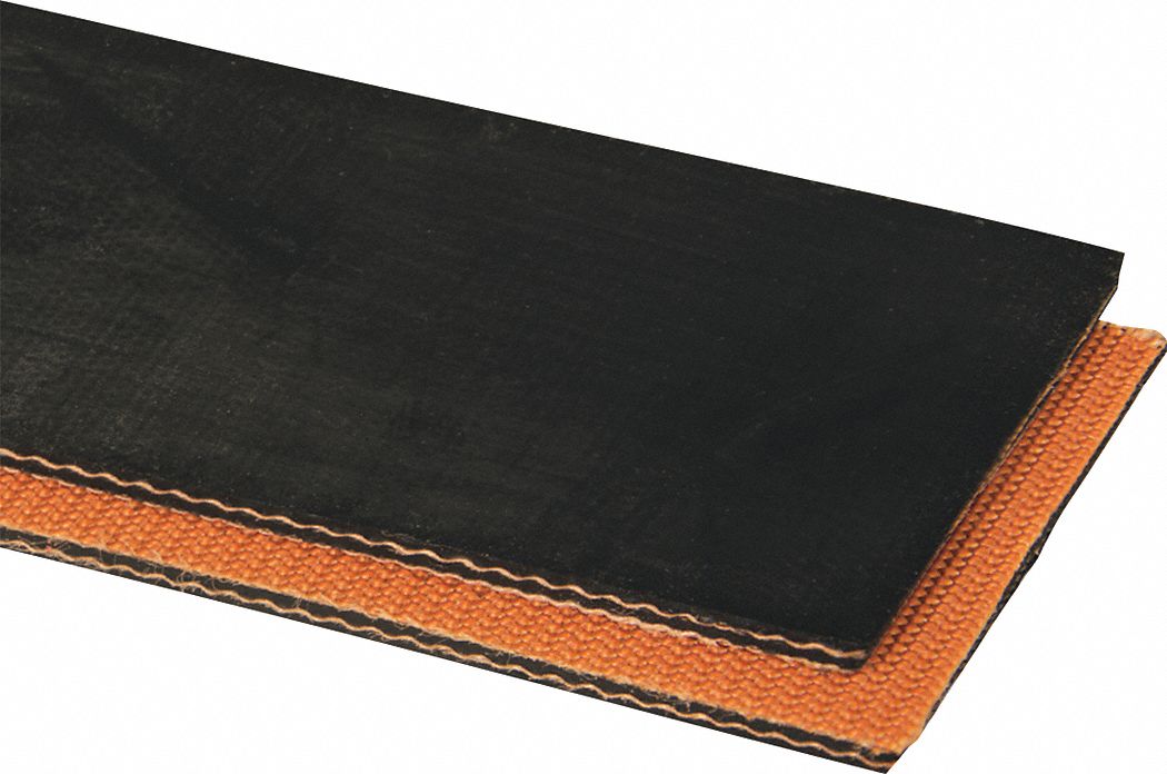 Heavy-Duty Multi-Ply Conveyor Belt: 42 in Belt Wd, 1/8 in Belt Thick, Cut to Lg (15 ft Min), Black