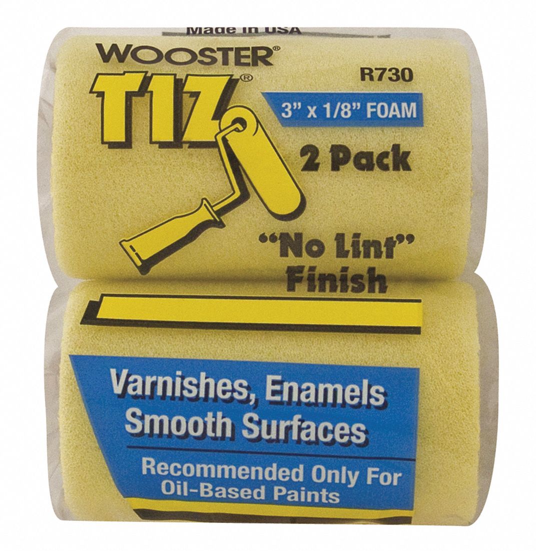 WOOSTER Paint Roller Cover 3 in Lg, 0 in Nap Size, Foam, Tiz(R), Mini