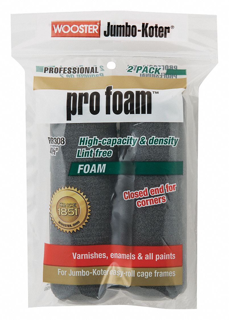 WOOSTER Mini Paint Rollers 4 1/2 in Lg, 0 in Nap Size, Foam, JumboKoter(R) Pro Foam(TM), Std