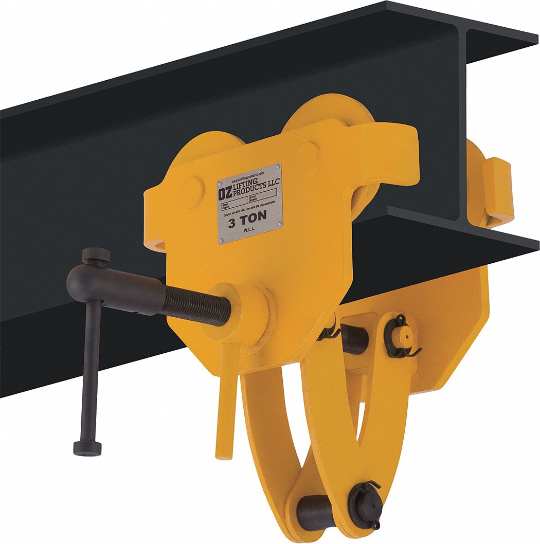 PUSH TROLLEY, LD CAP 6000 LB, 2 63/64 TO 8 17/64 IN FLANGE, WHEEL DIA 5 51/64 IN, STEEL