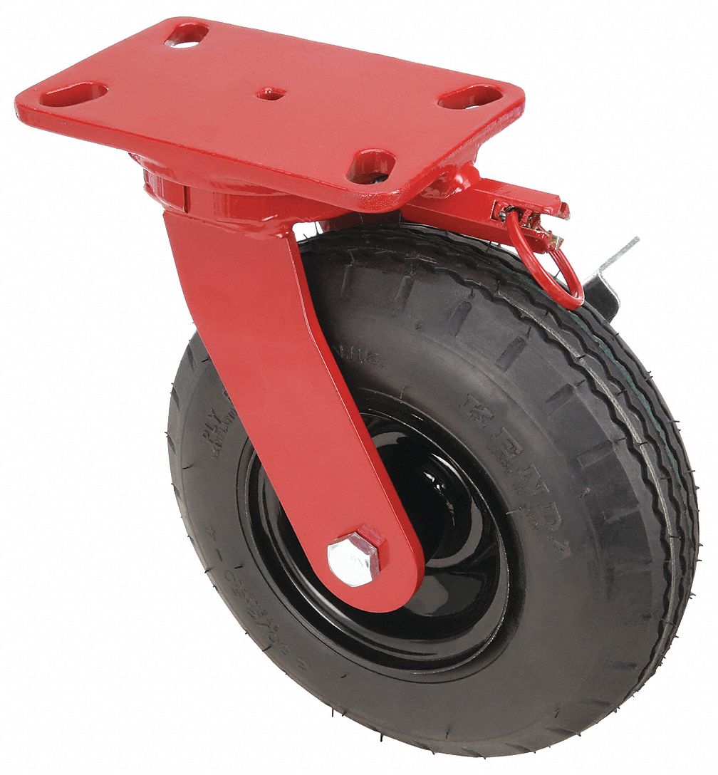 Plate Caster: Swivel, 8 in Wheel Dia., 2 1/2 in Wheel Wd, 10 5/8 in Mounting Ht, Slot, Ball